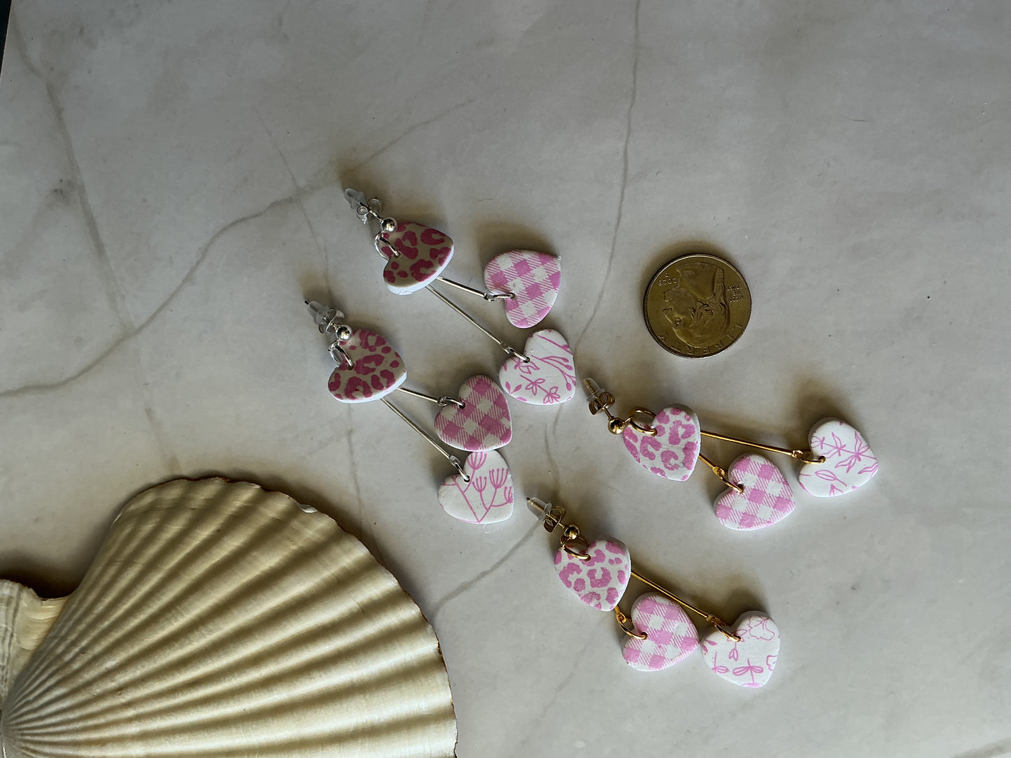 Triple Heart Pink Earrings