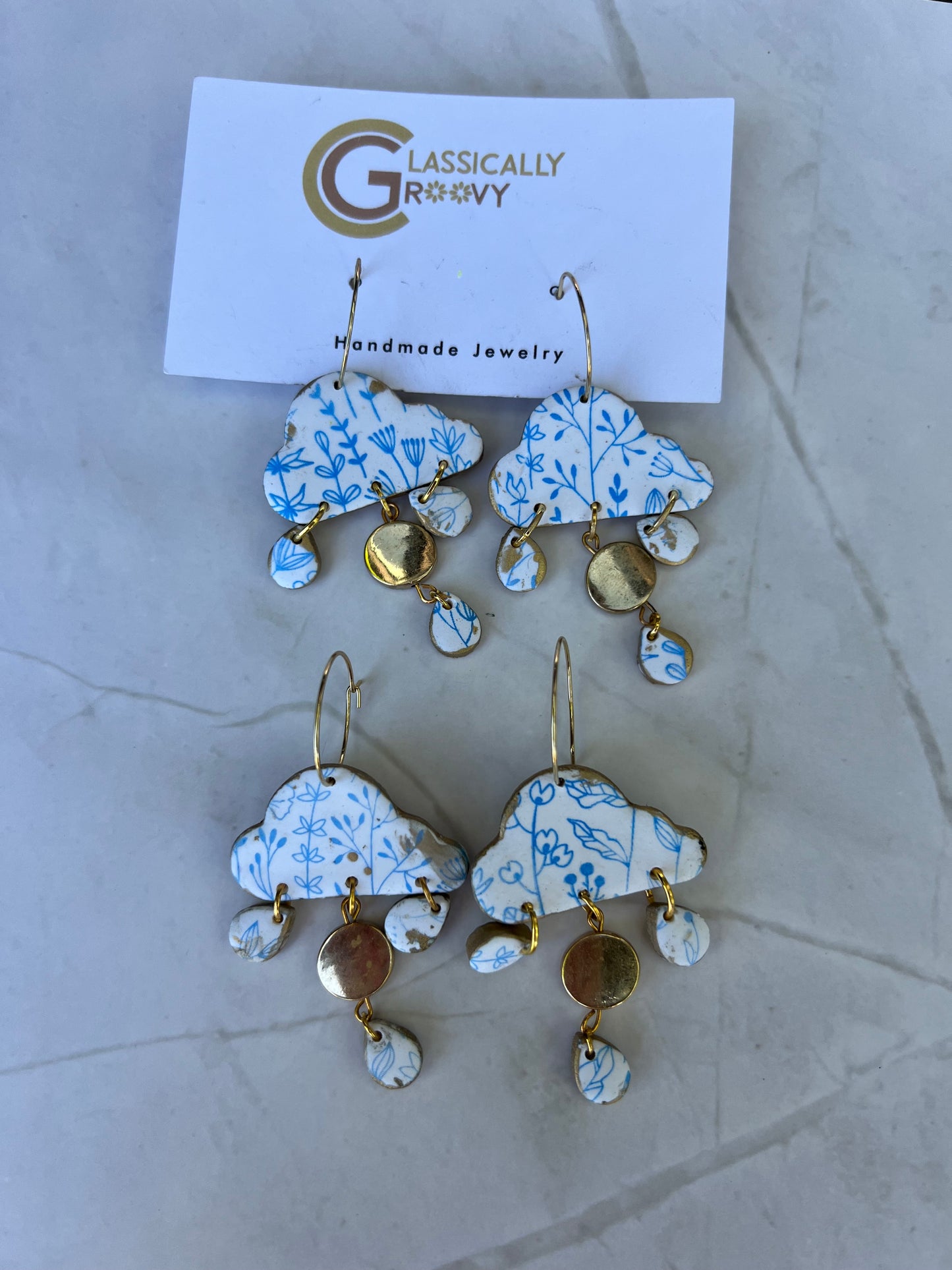 “Porcelain” Rain Cloud Hoop Earrings