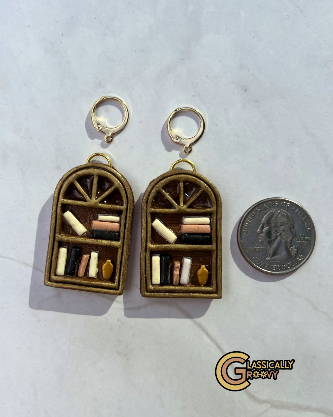 Arched Victorian Bookshelf Earrings