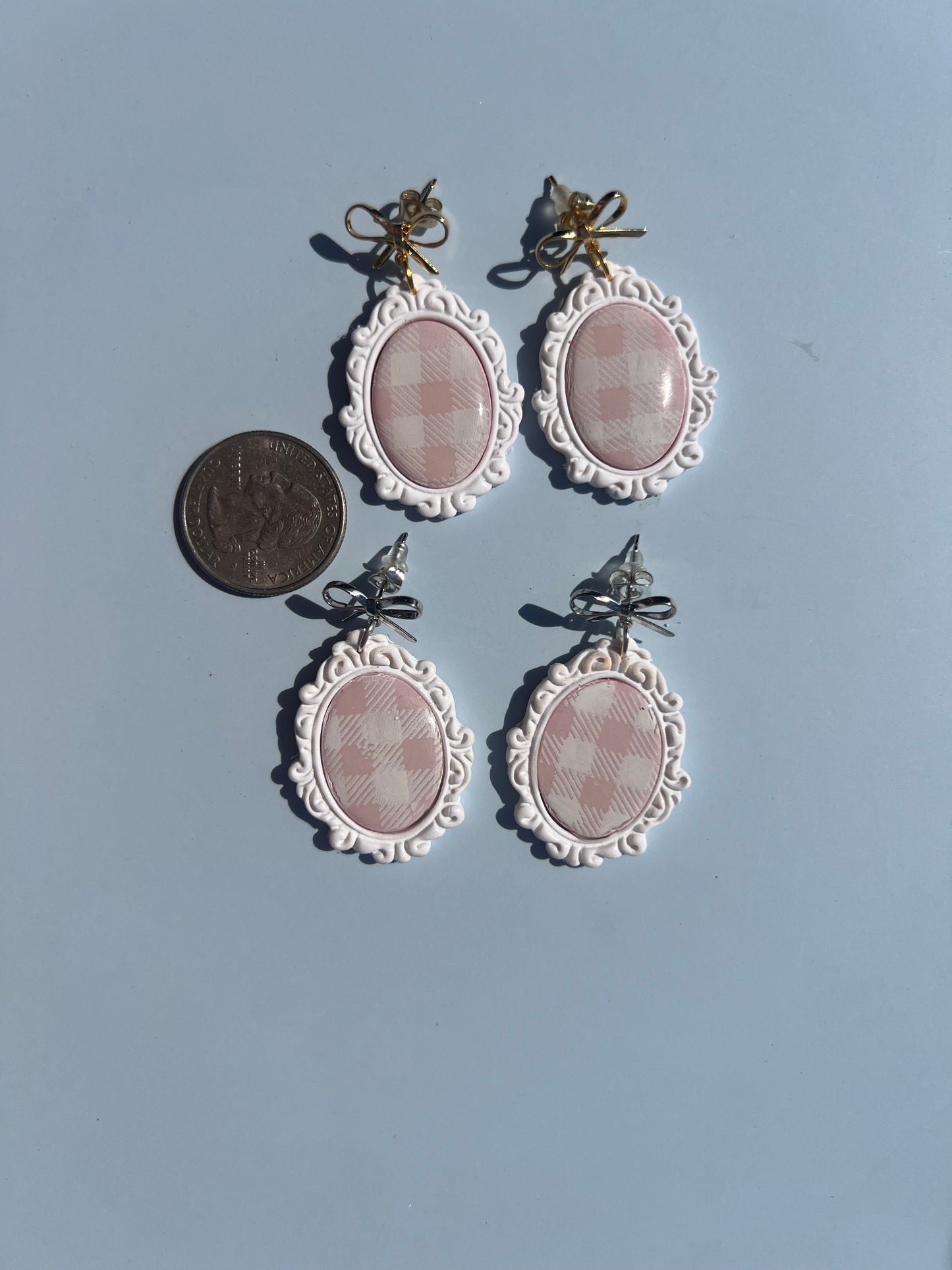 Pink,Plaid Frame Earrings