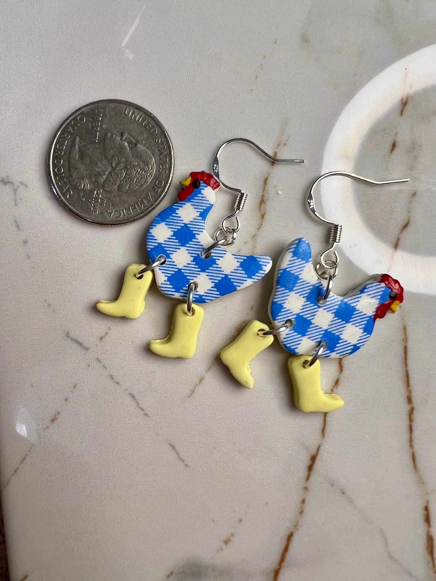 Plaid Chicken Earrings