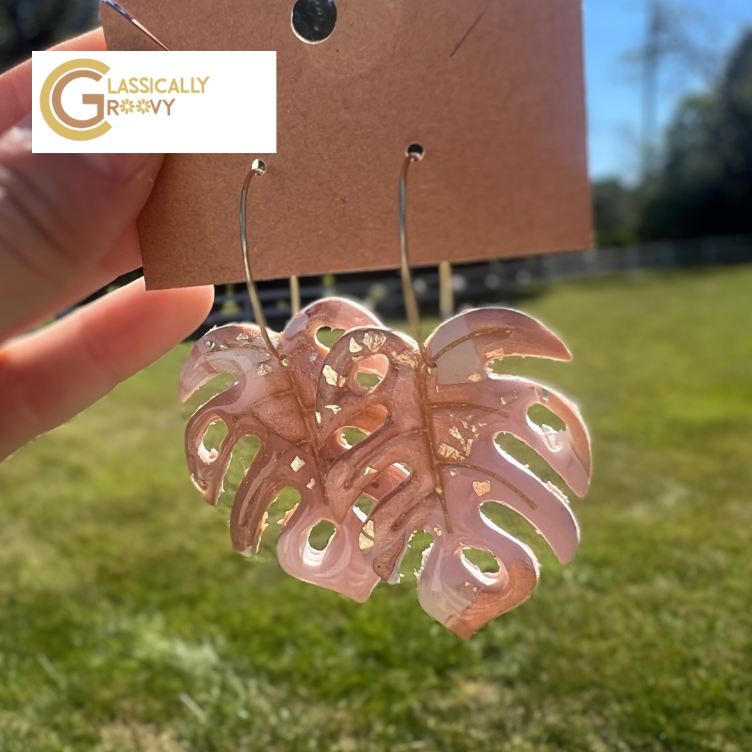 Blush Monstera Earrings