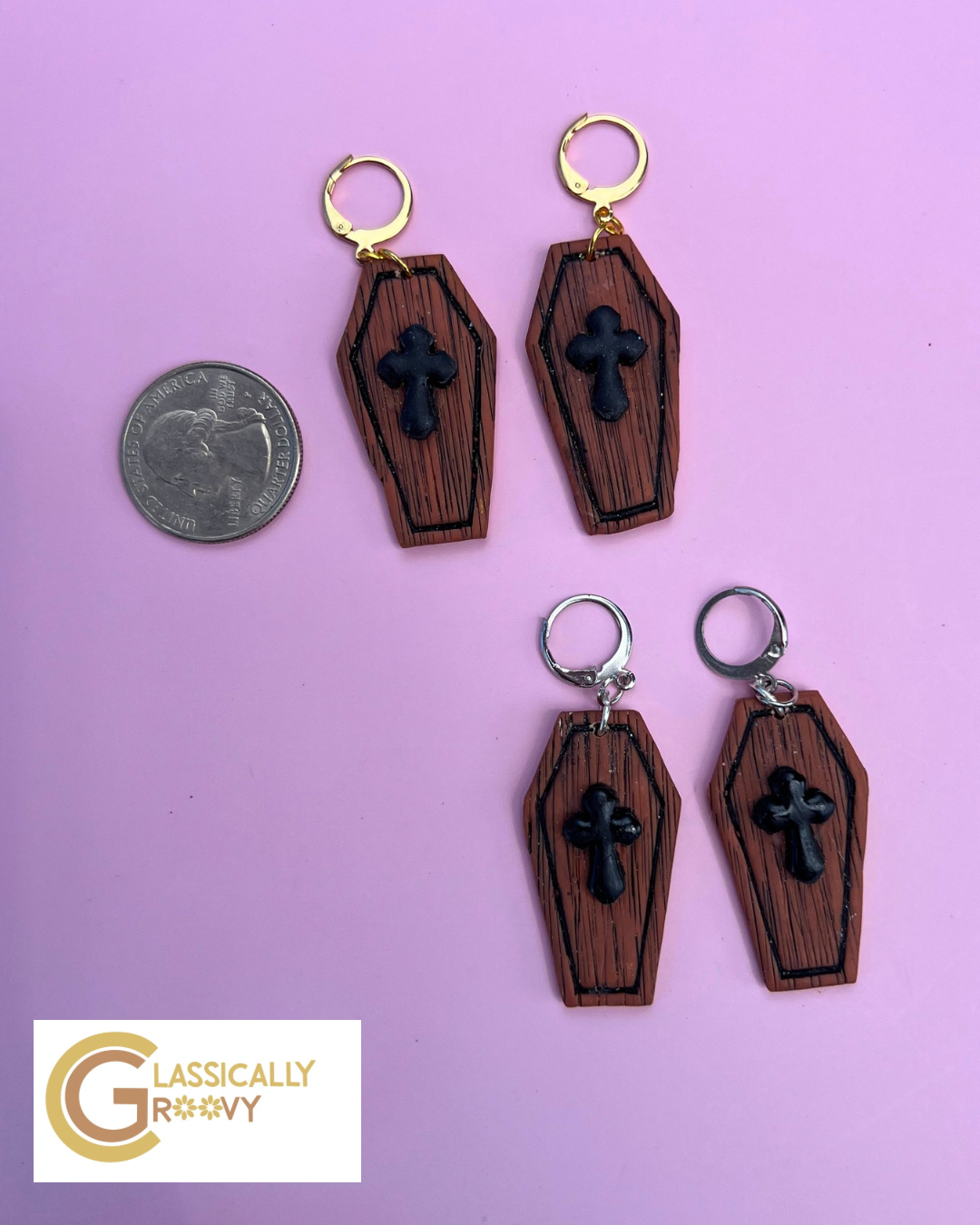 Wooden Coffin Earrings