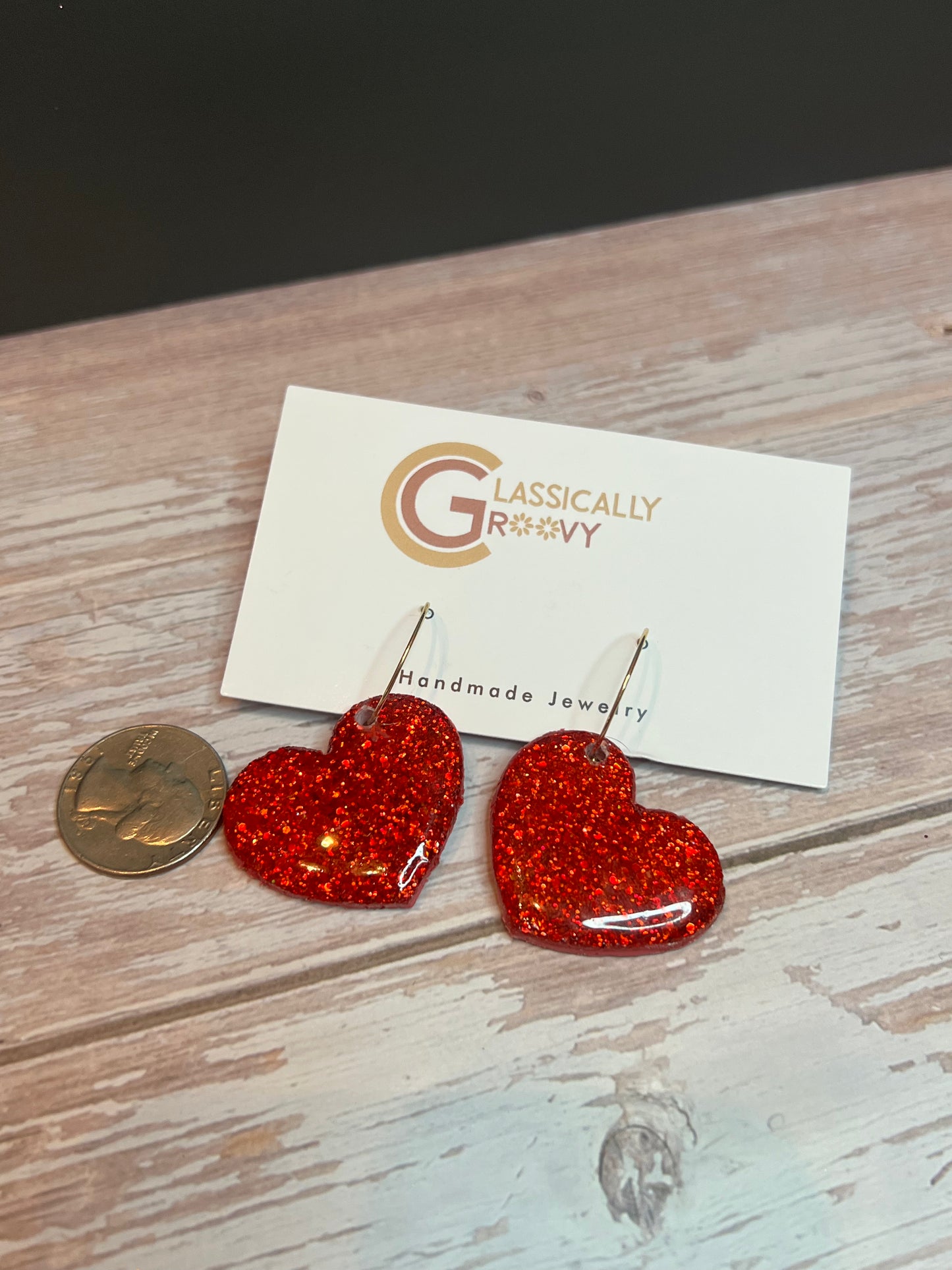 Ruby Red Heart Hoops
