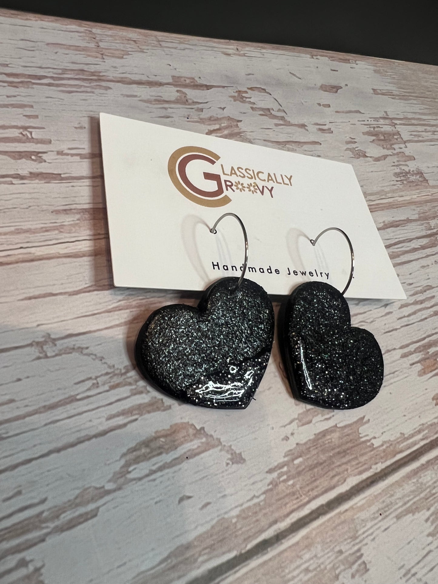 Black Heart Hoop Earrings