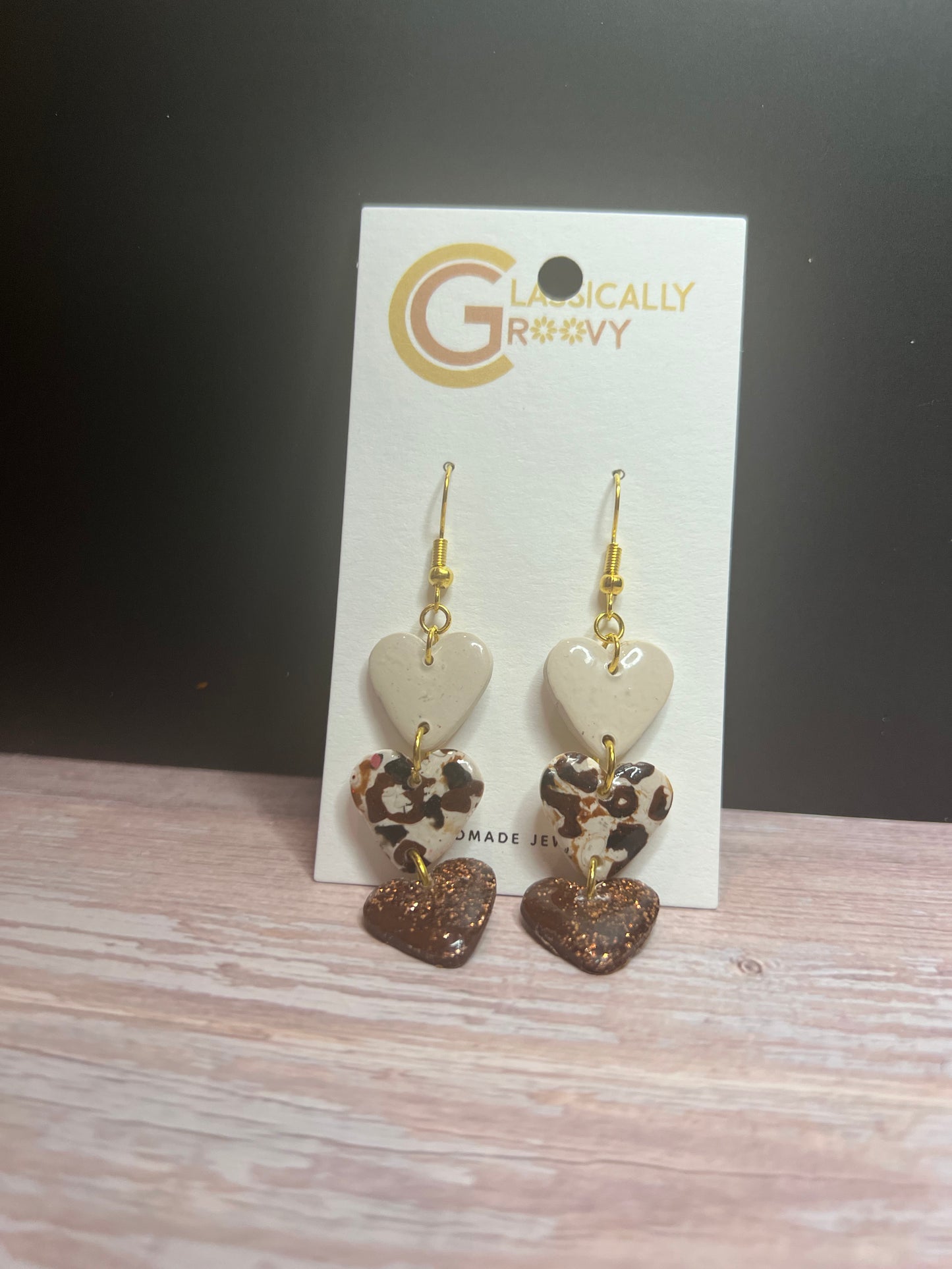 Triple Cheetah Heart Earrings
