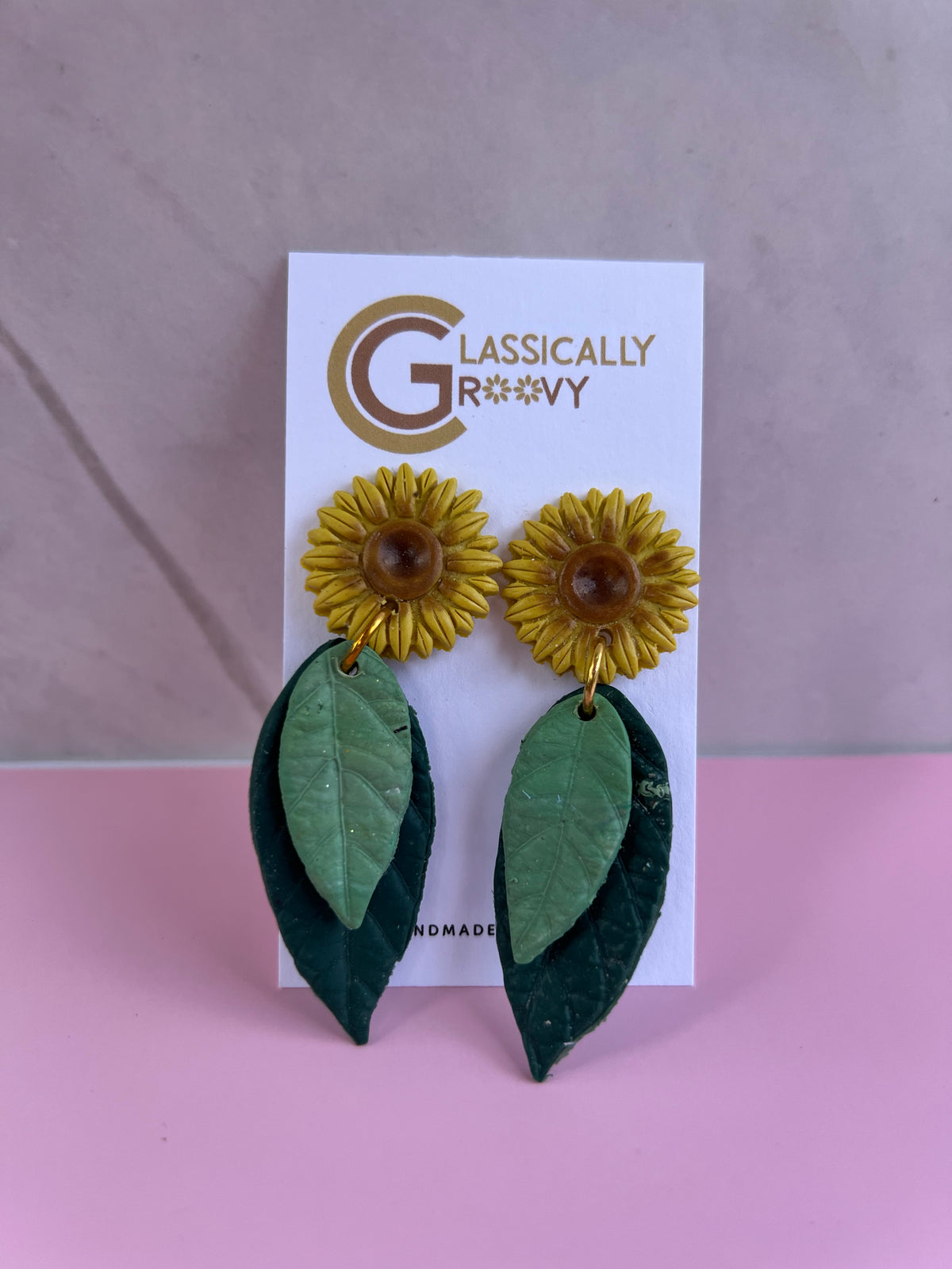 Sunflower Leaf Stud Dangle Earrings