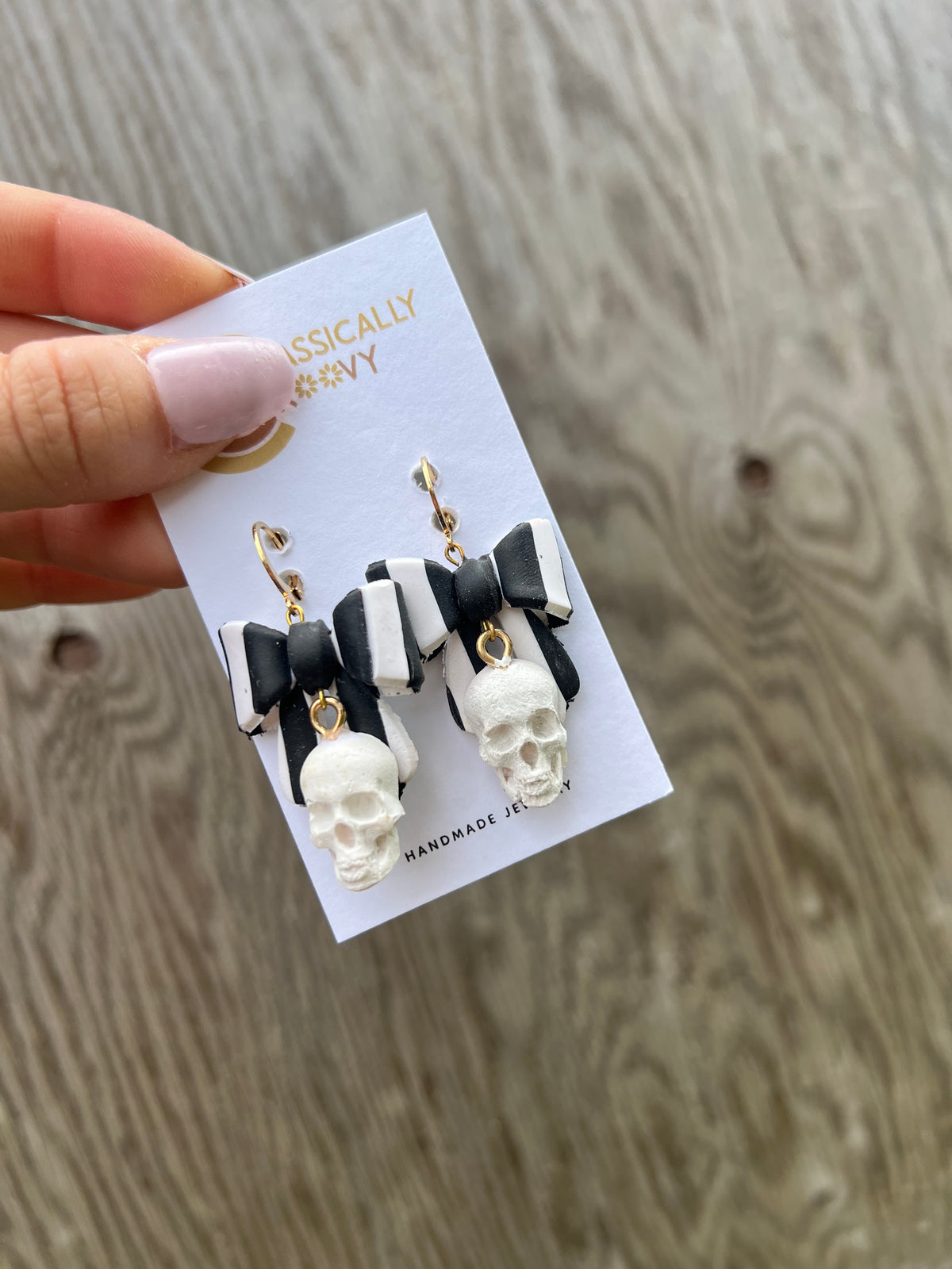 Striped Bow Skull Earrings