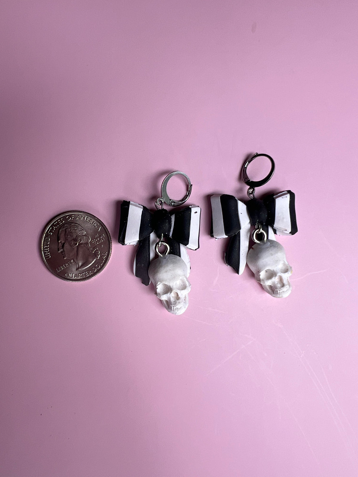 Striped Bow Skull Earrings