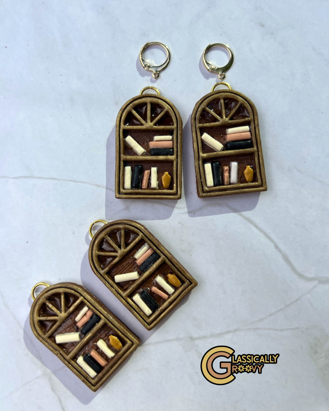 Arched Victorian Bookshelf Earrings