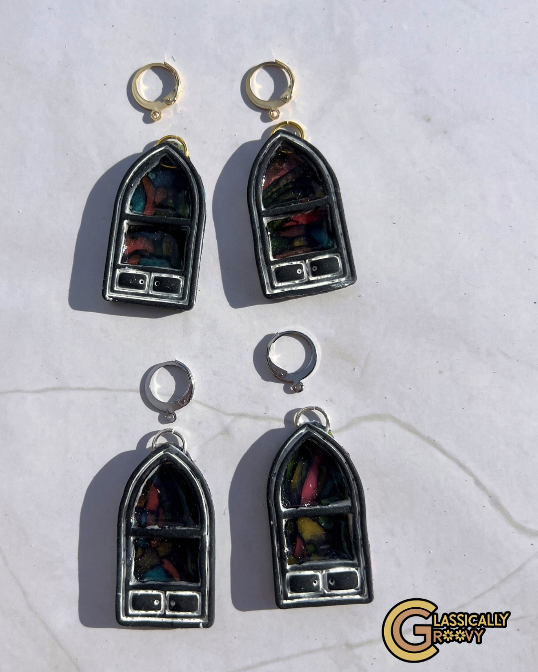 Stained Glass Bookshelf Earrings