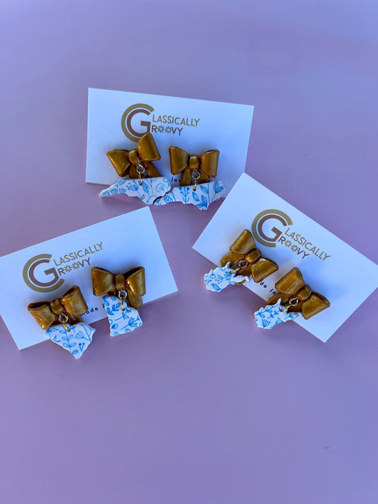 Blue Porcelain State Bow Earrings