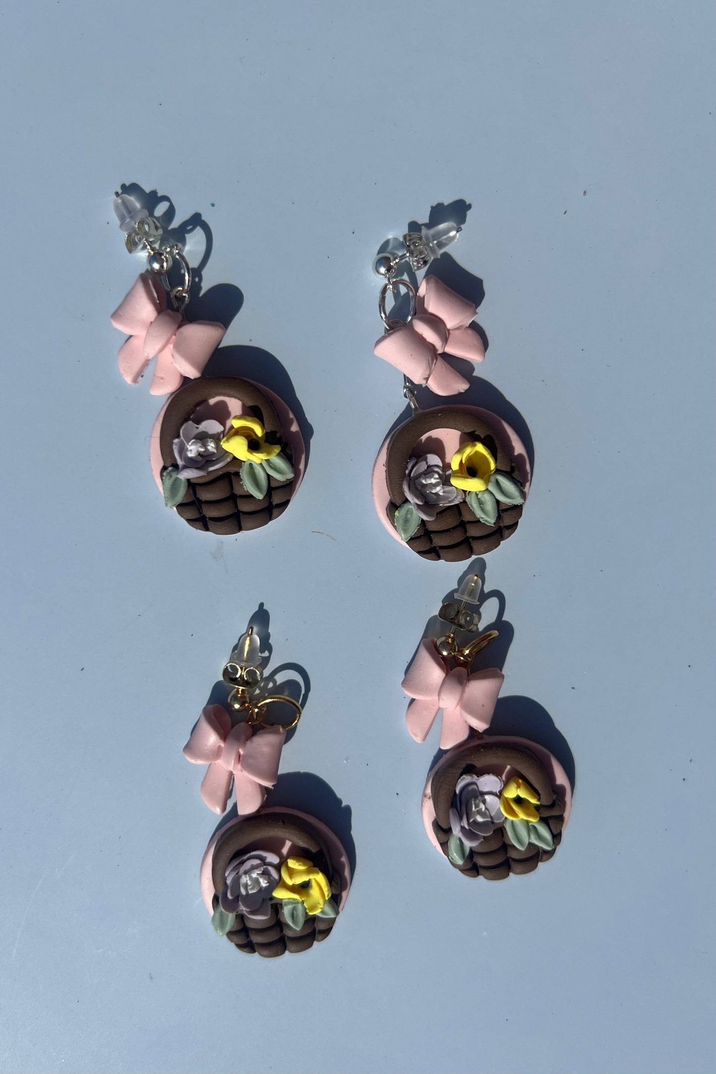 Floral Basket, Bow Dangle Earring