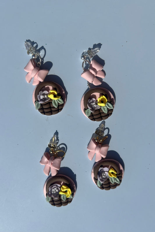 Floral Basket, Bow Dangle Earring