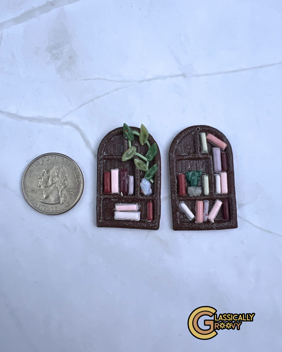 Pink Cottage Bookshelf Earrings
