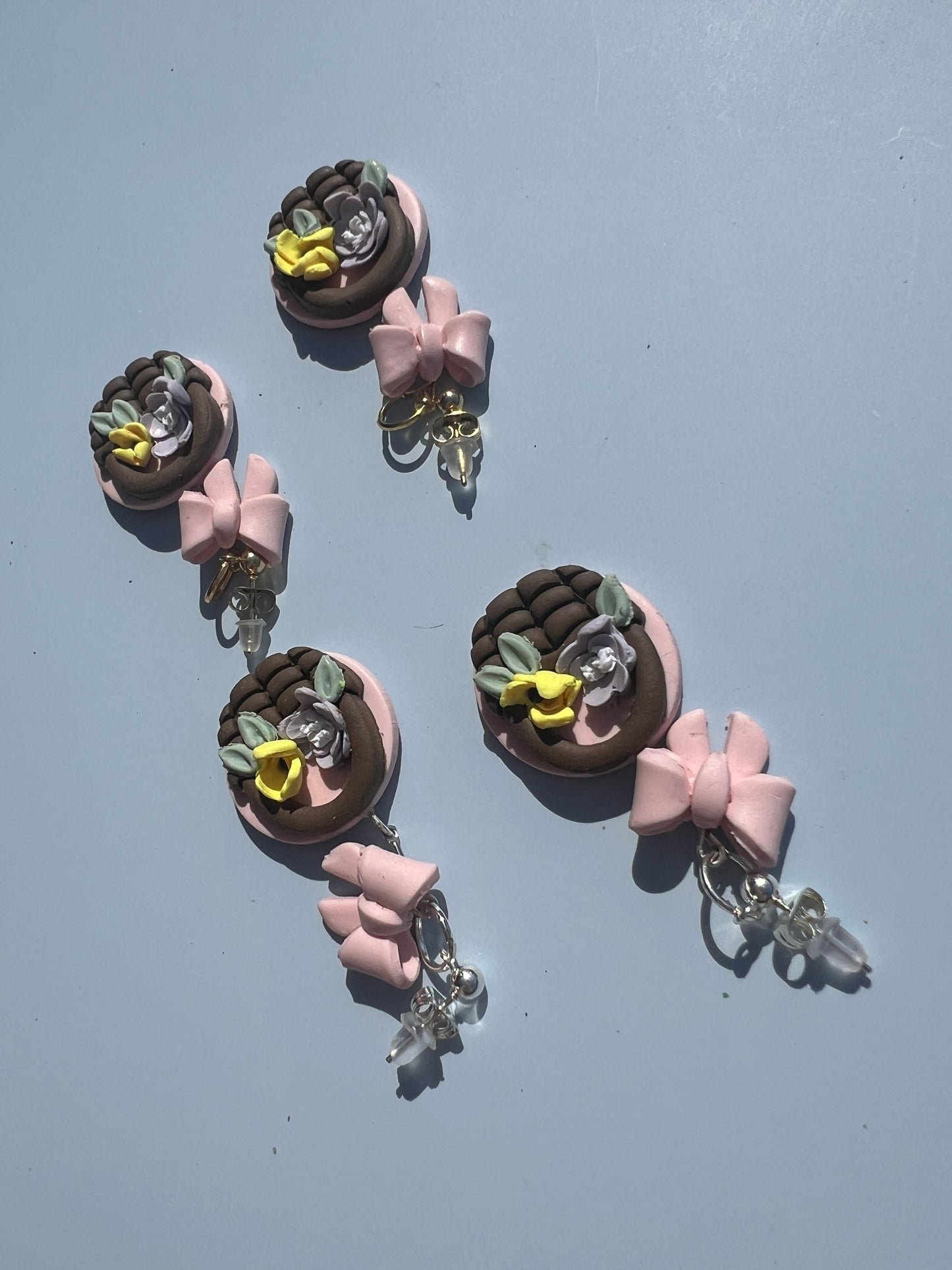 Floral Basket, Bow Dangle Earring