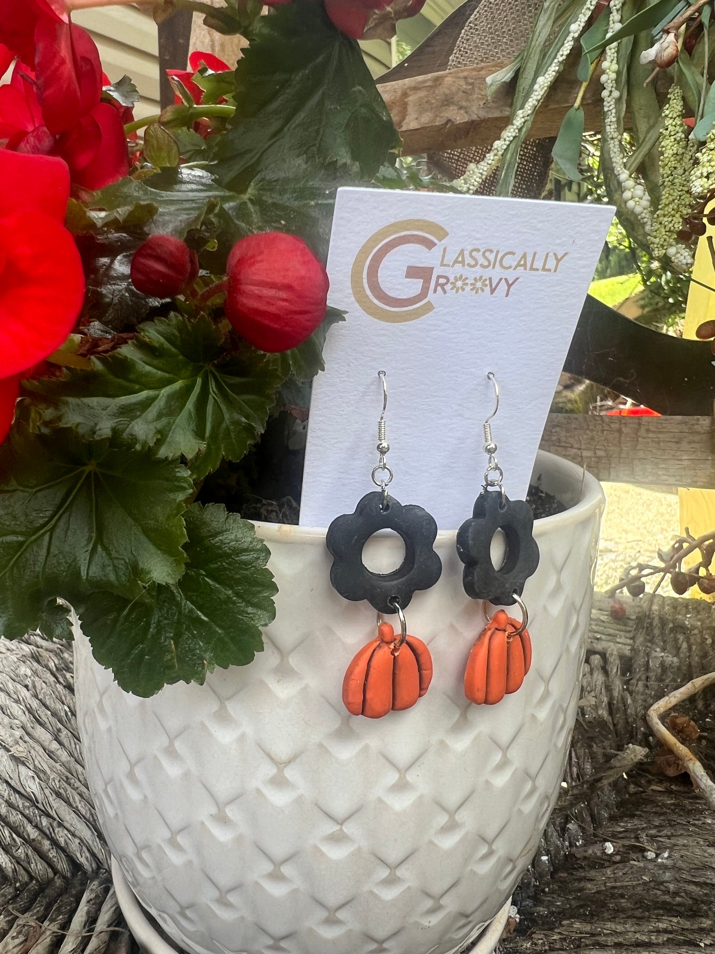 Groovy Flower Pumpkin Earrings