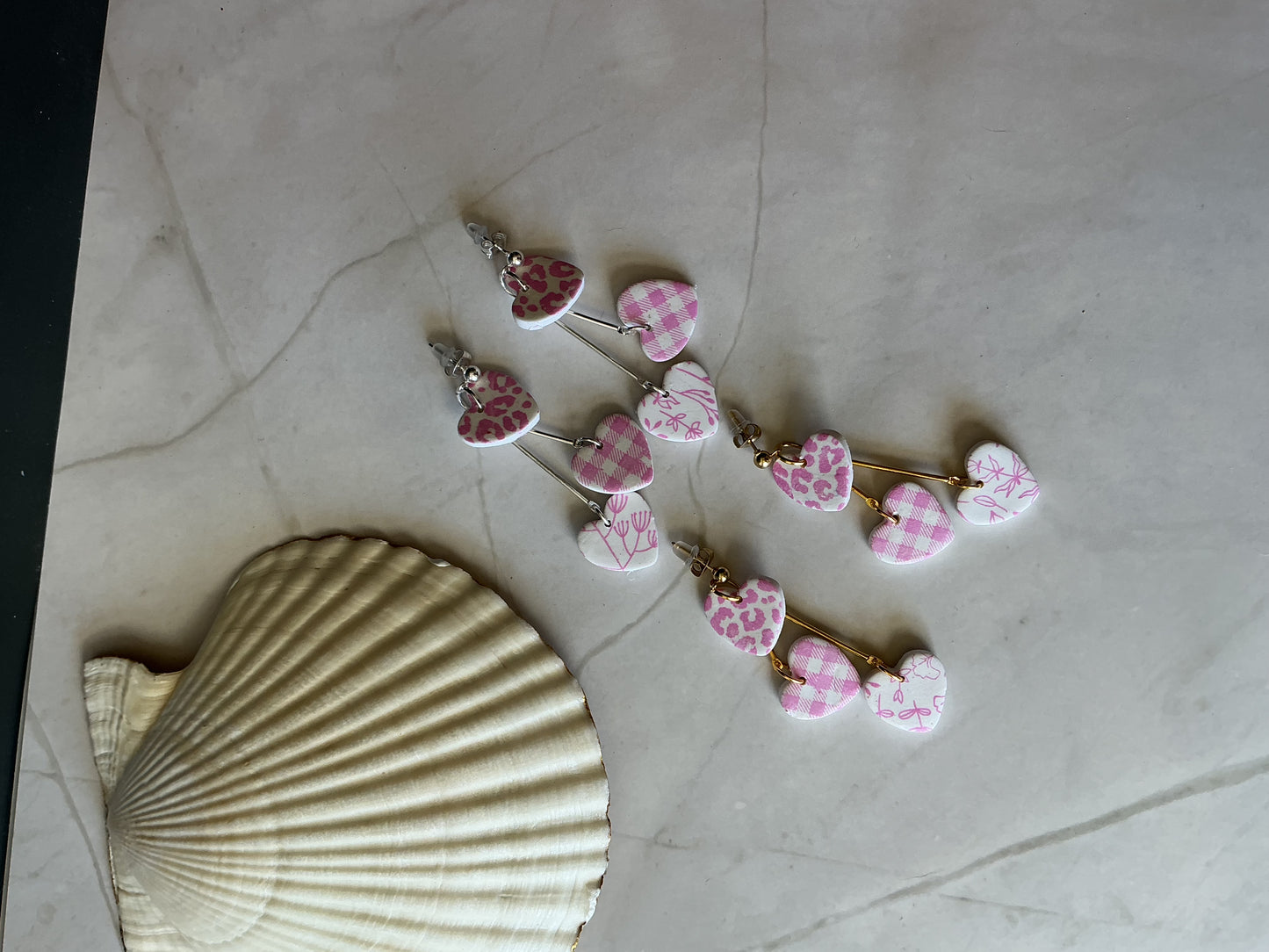 Triple Heart Pink Earrings