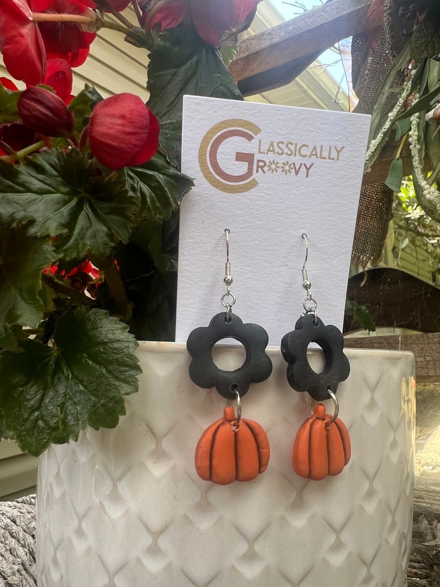 Groovy Flower Pumpkin Earrings