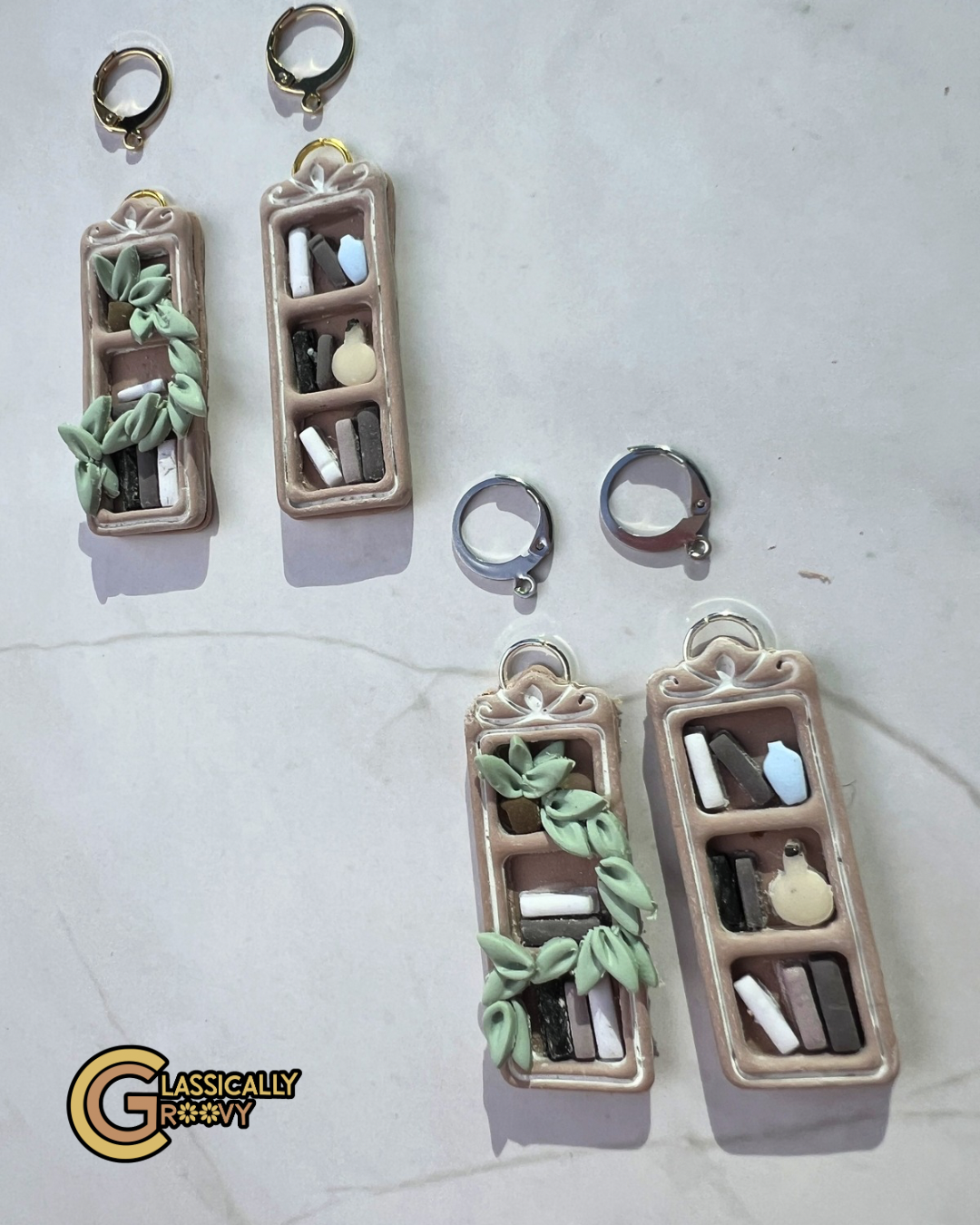Victorian Botanical Bookshelf Earrings