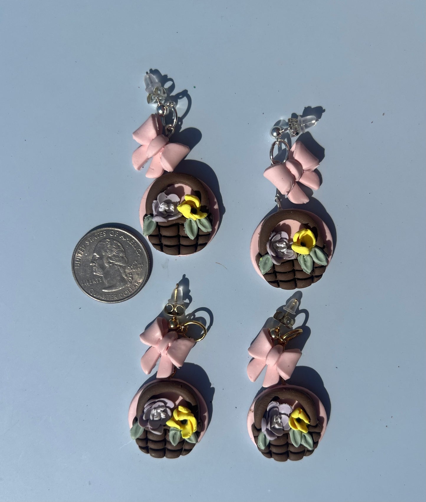 Floral Basket, Bow Dangle Earring
