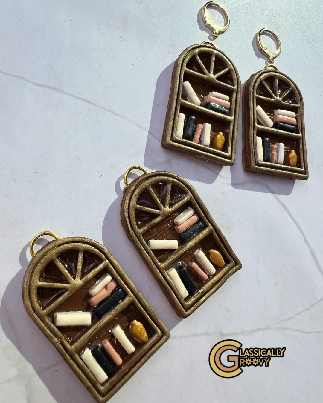 Arched Victorian Bookshelf Earrings