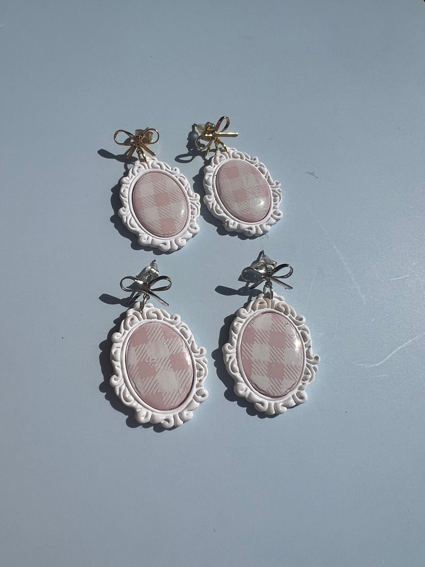 Pink,Plaid Frame Earrings