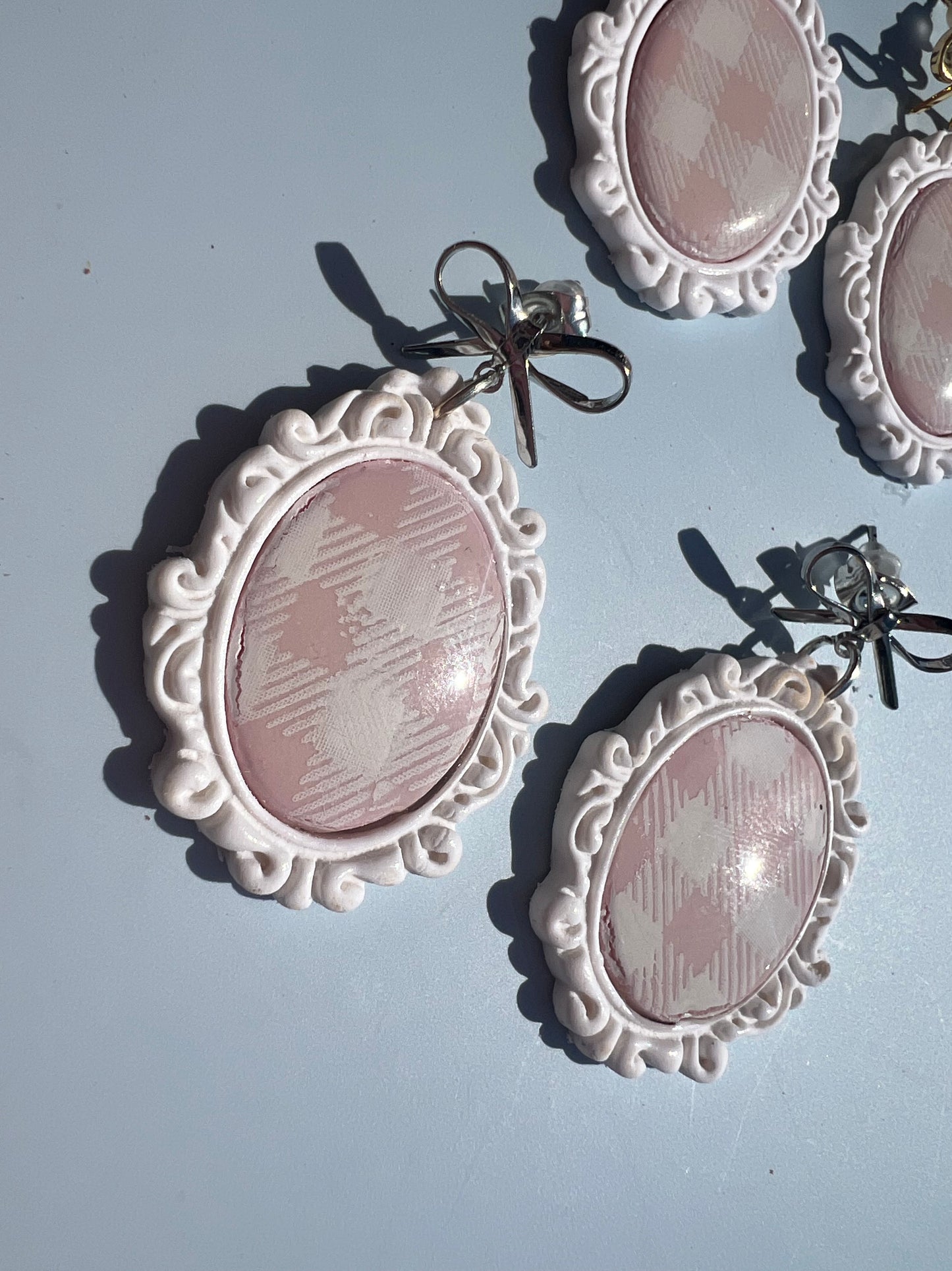 Pink,Plaid Frame Earrings