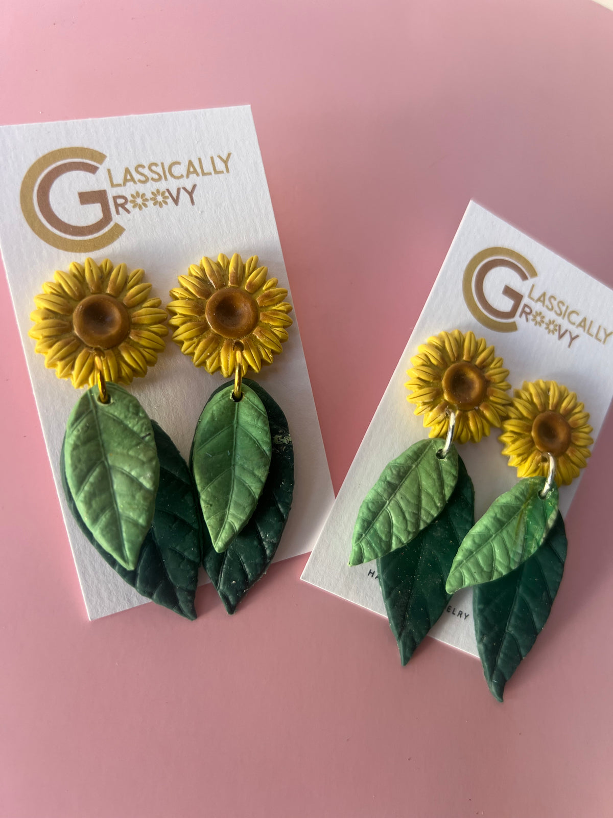 Sunflower Leaf Stud Dangle Earrings