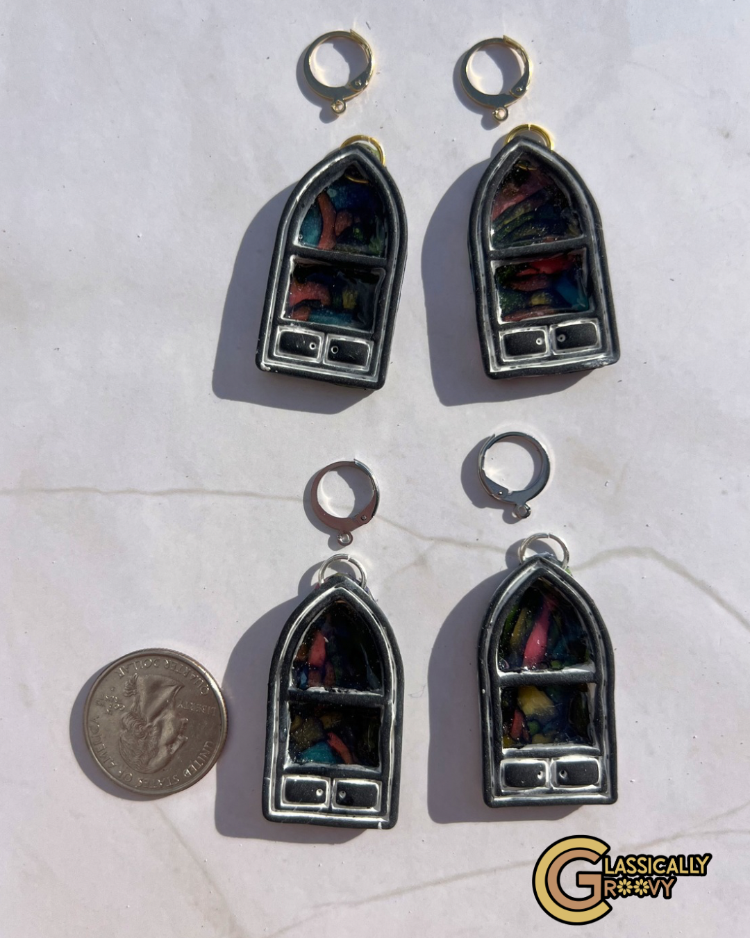 Stained Glass Bookshelf Earrings
