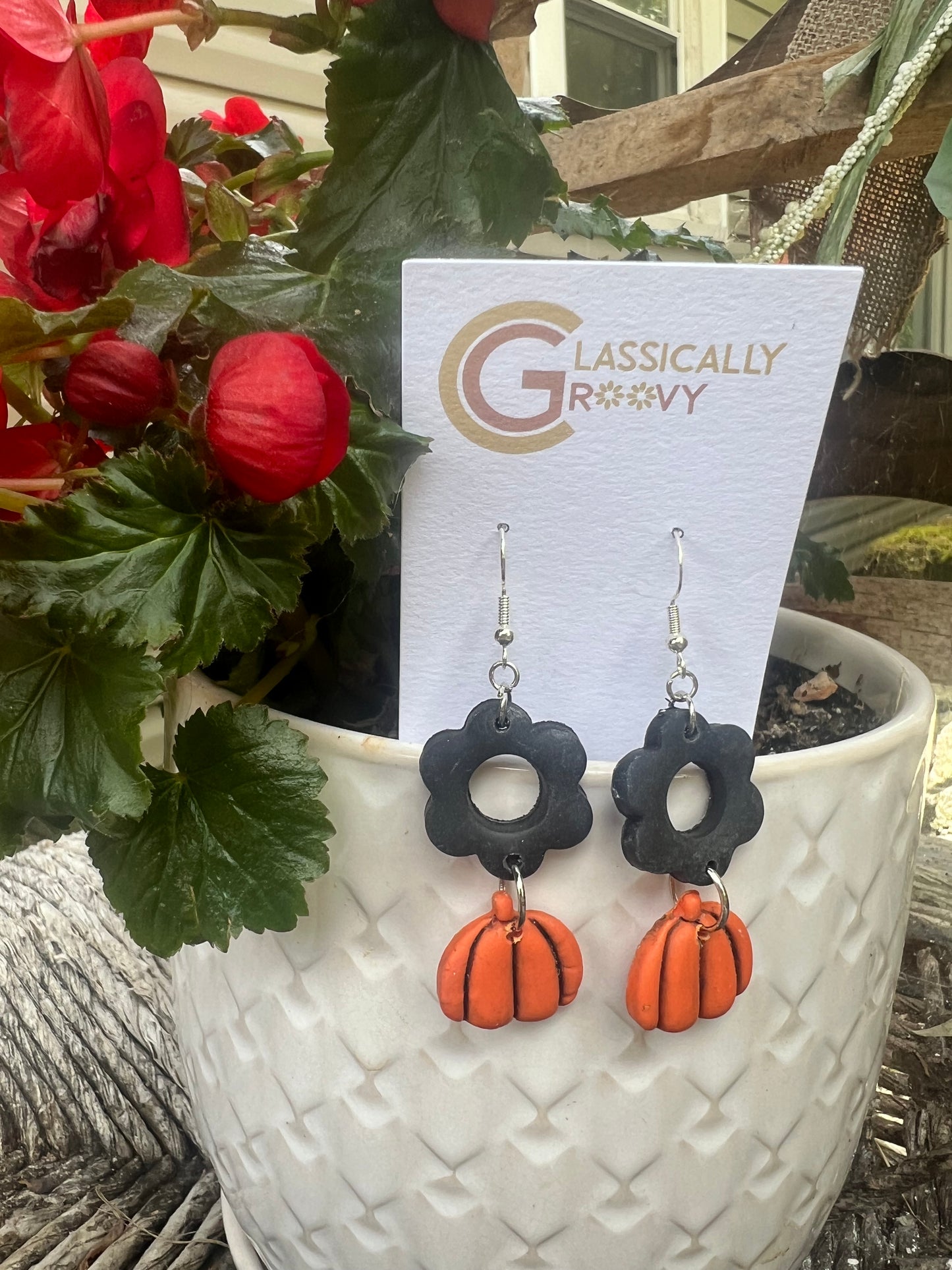 Groovy Flower Pumpkin Earrings