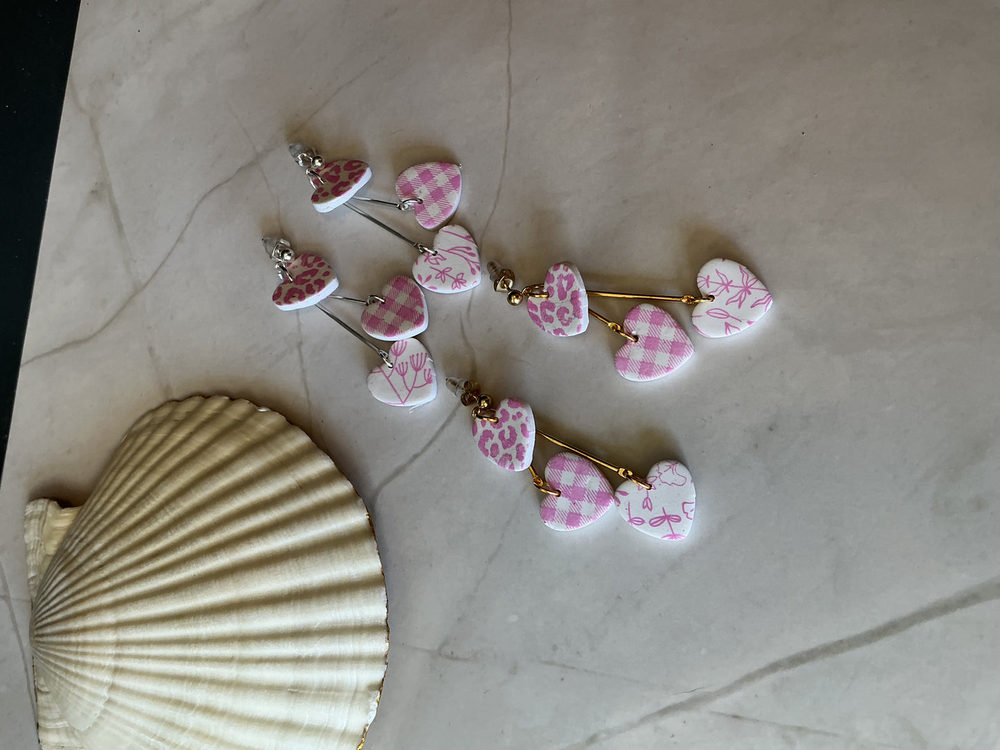 Triple Heart Pink Earrings