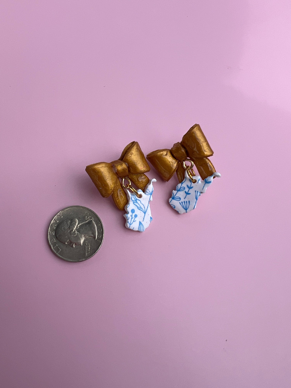 Blue Porcelain State Bow Earrings