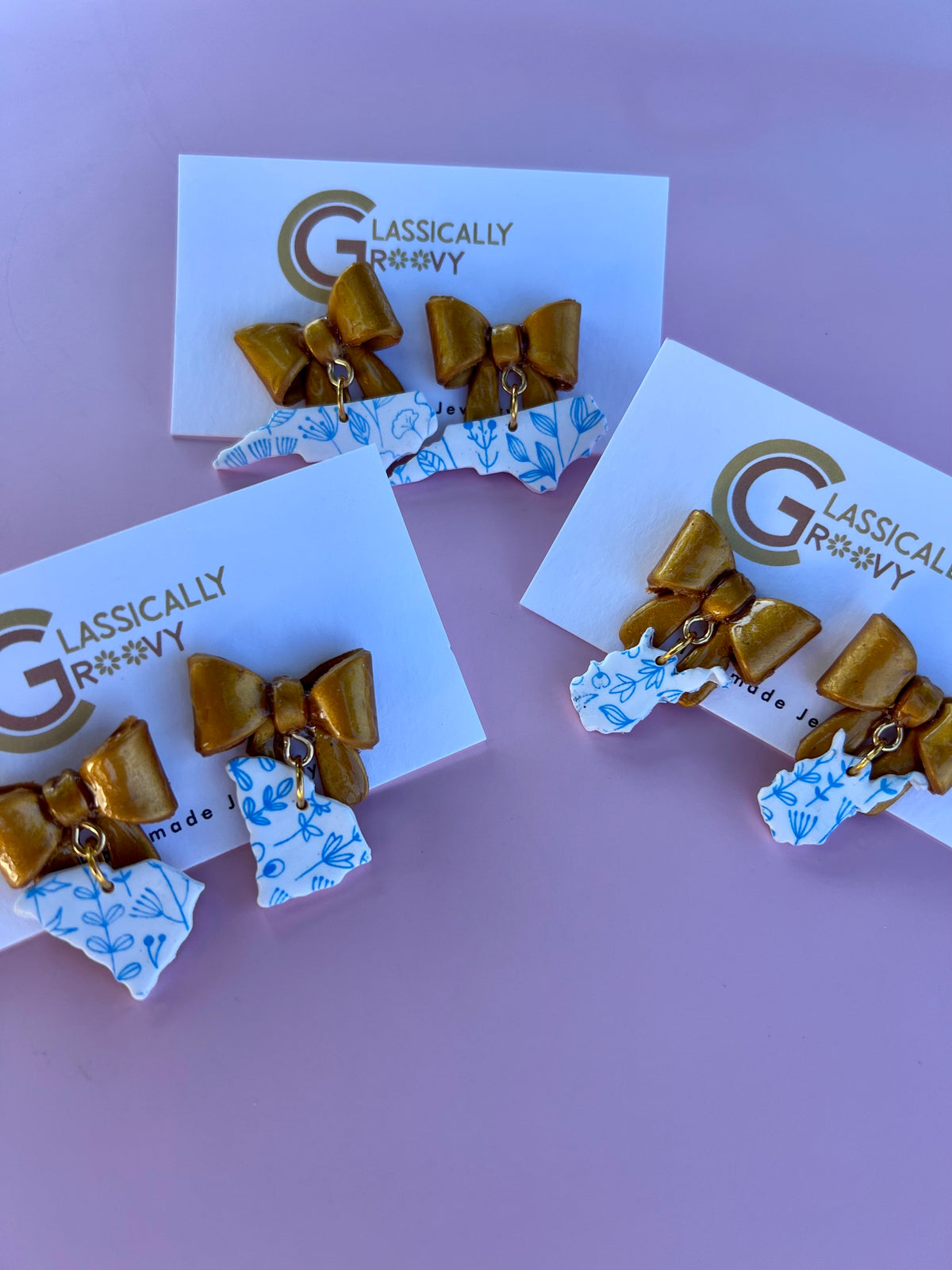 Blue Porcelain State Bow Earrings