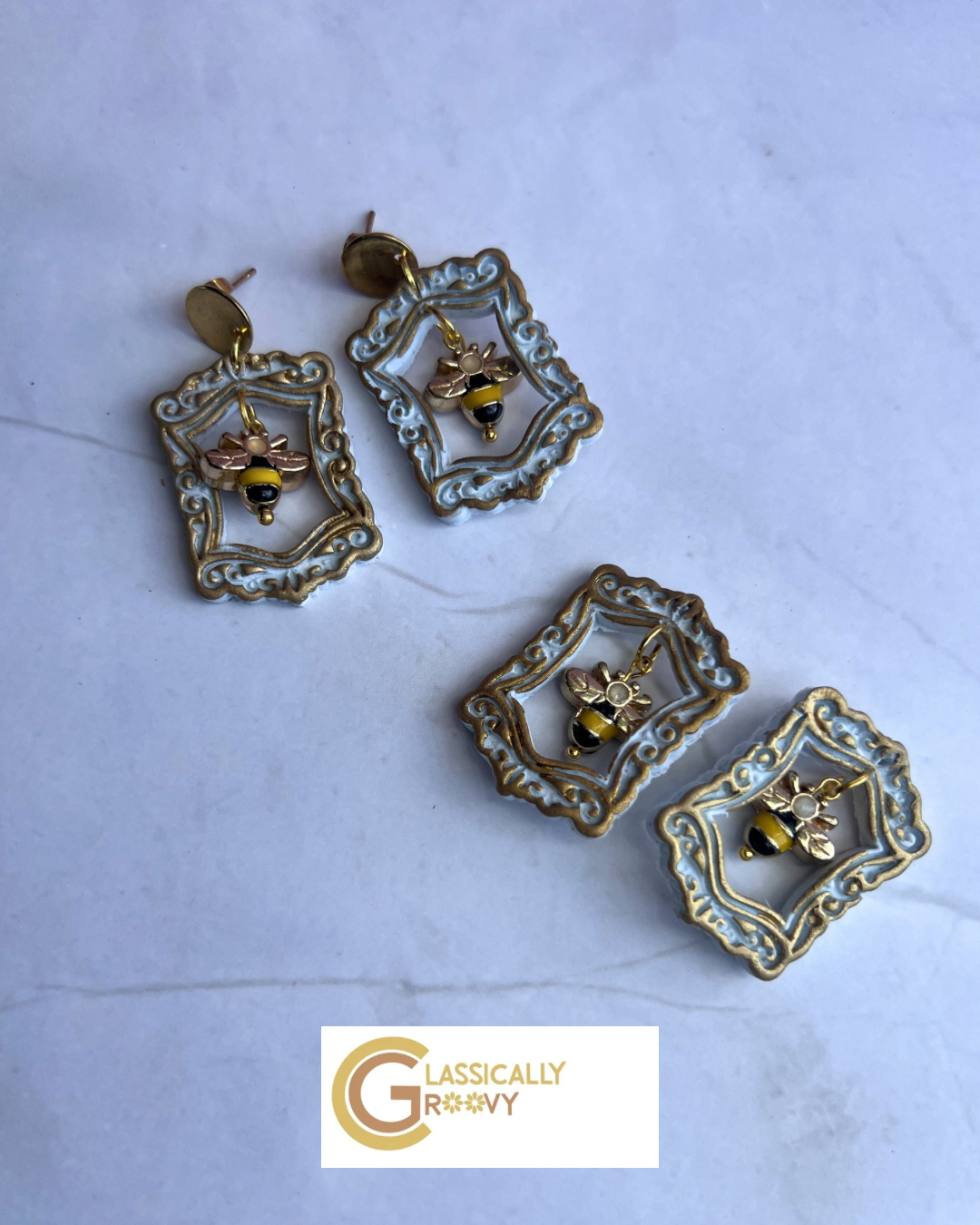 Bee-Framed Earrings