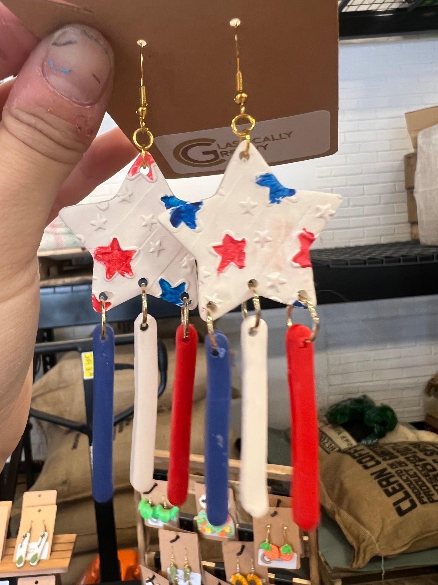 Large Star, Red,White and Blue Earrings