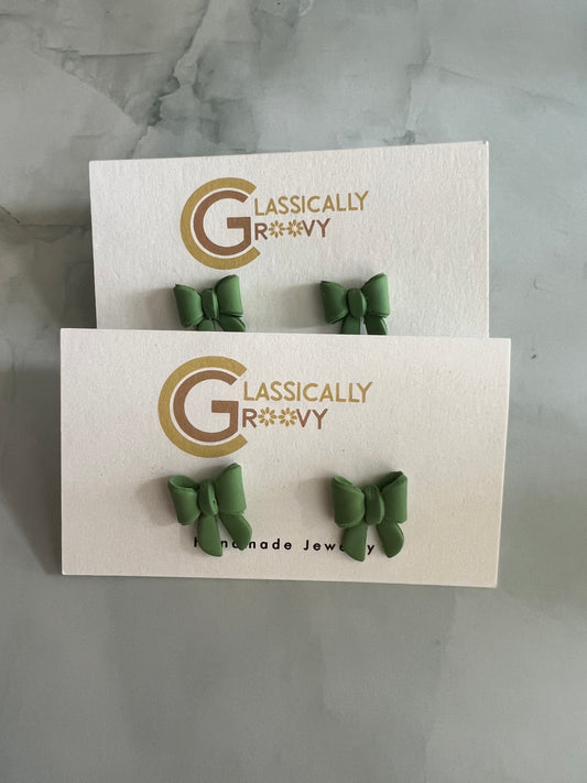 Mini Green Bow Studs