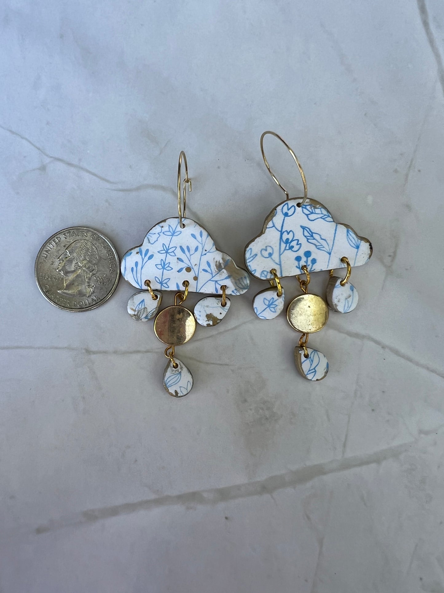 “Porcelain” Rain Cloud Hoop Earrings