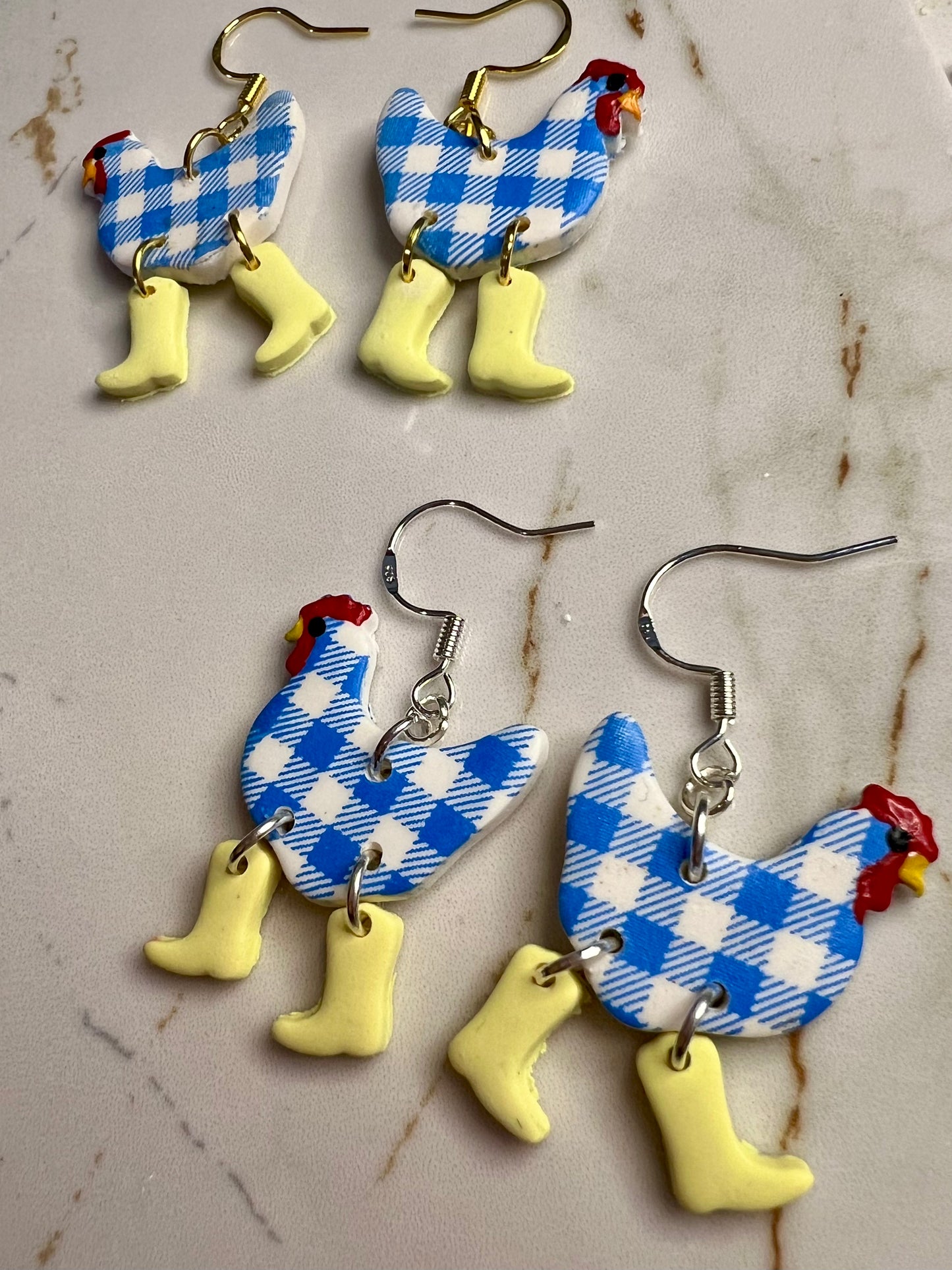 Plaid Chicken Earrings