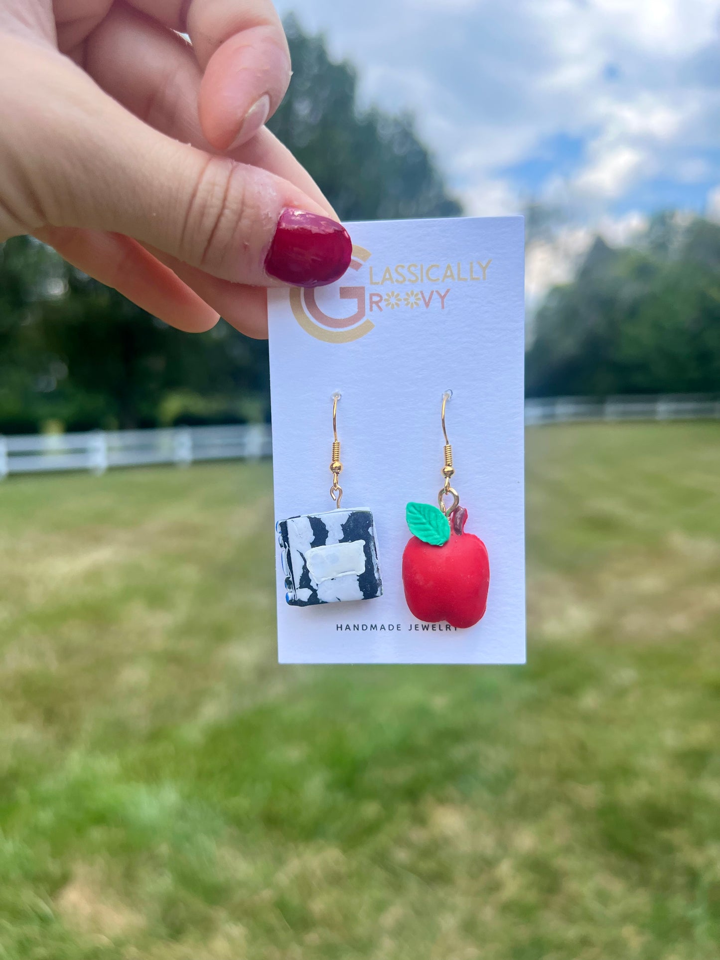 Apple & Composition Book Earrings