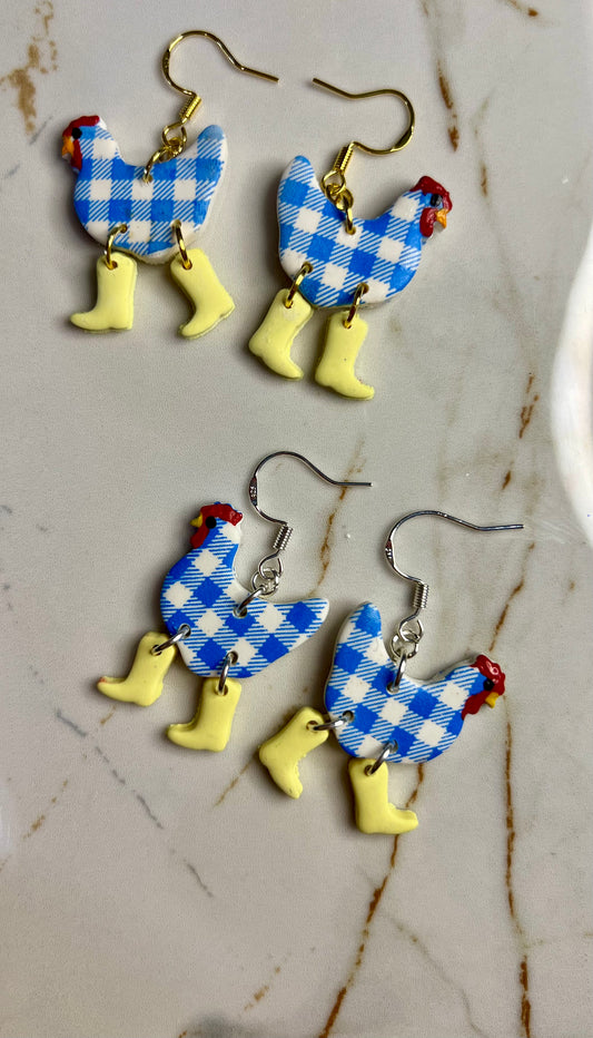 Plaid Chicken Earrings