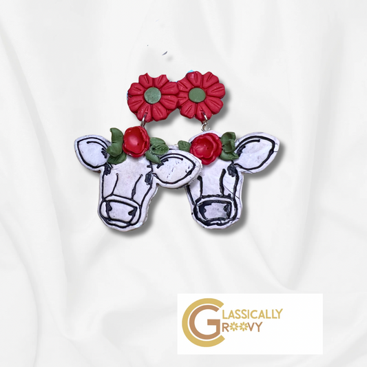 Floral Cow Studs