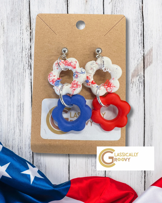 4th Of July Flower Power Earrings