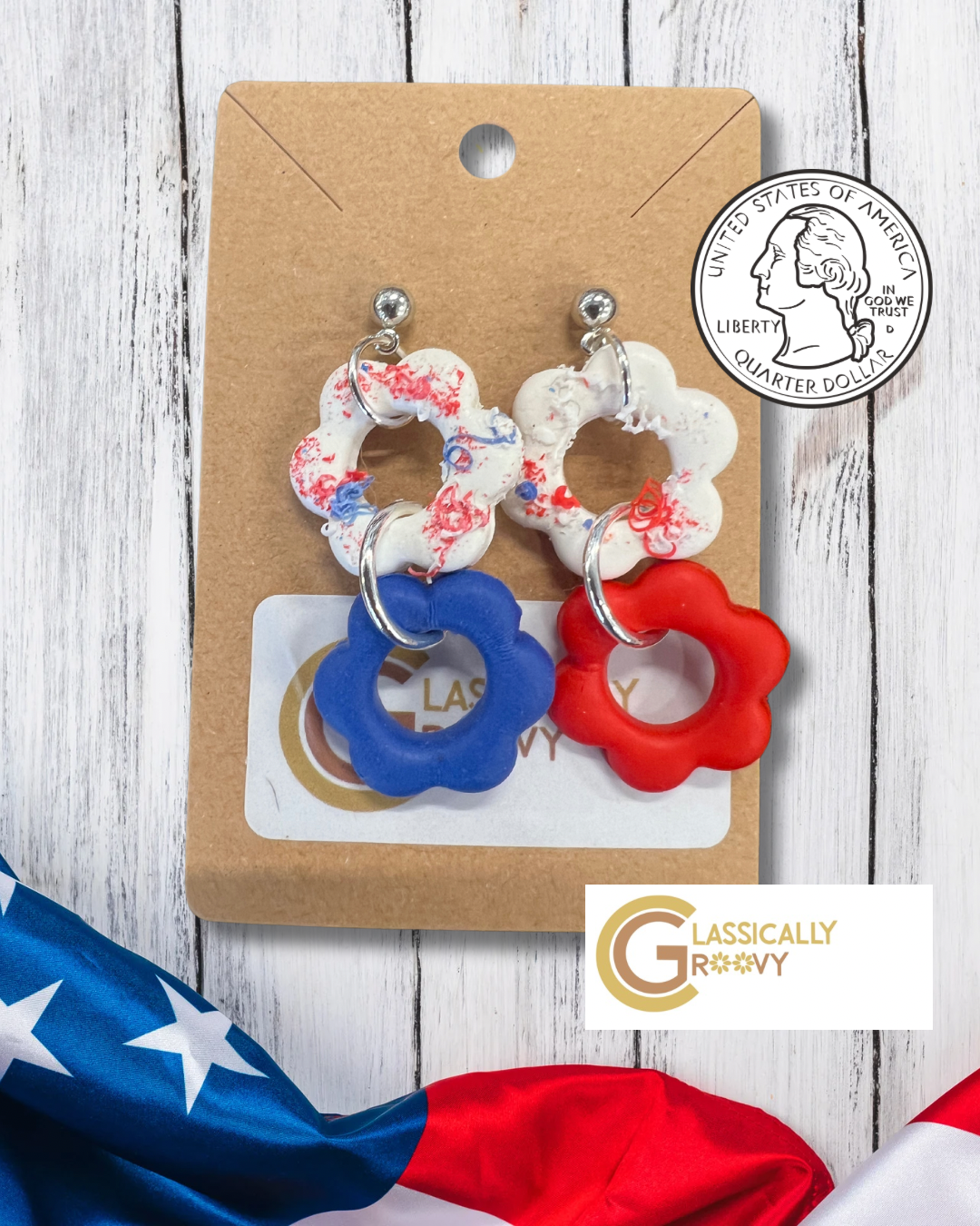 4th Of July Flower Power Earrings