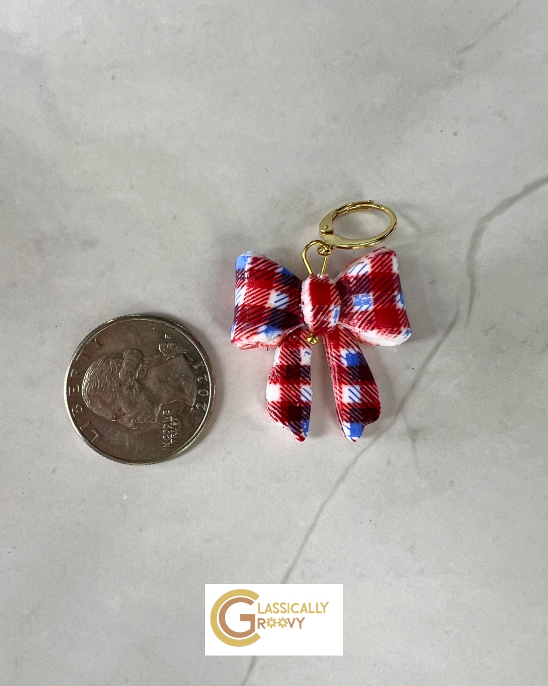 Red,White& Blue Plaid Bow Earrings