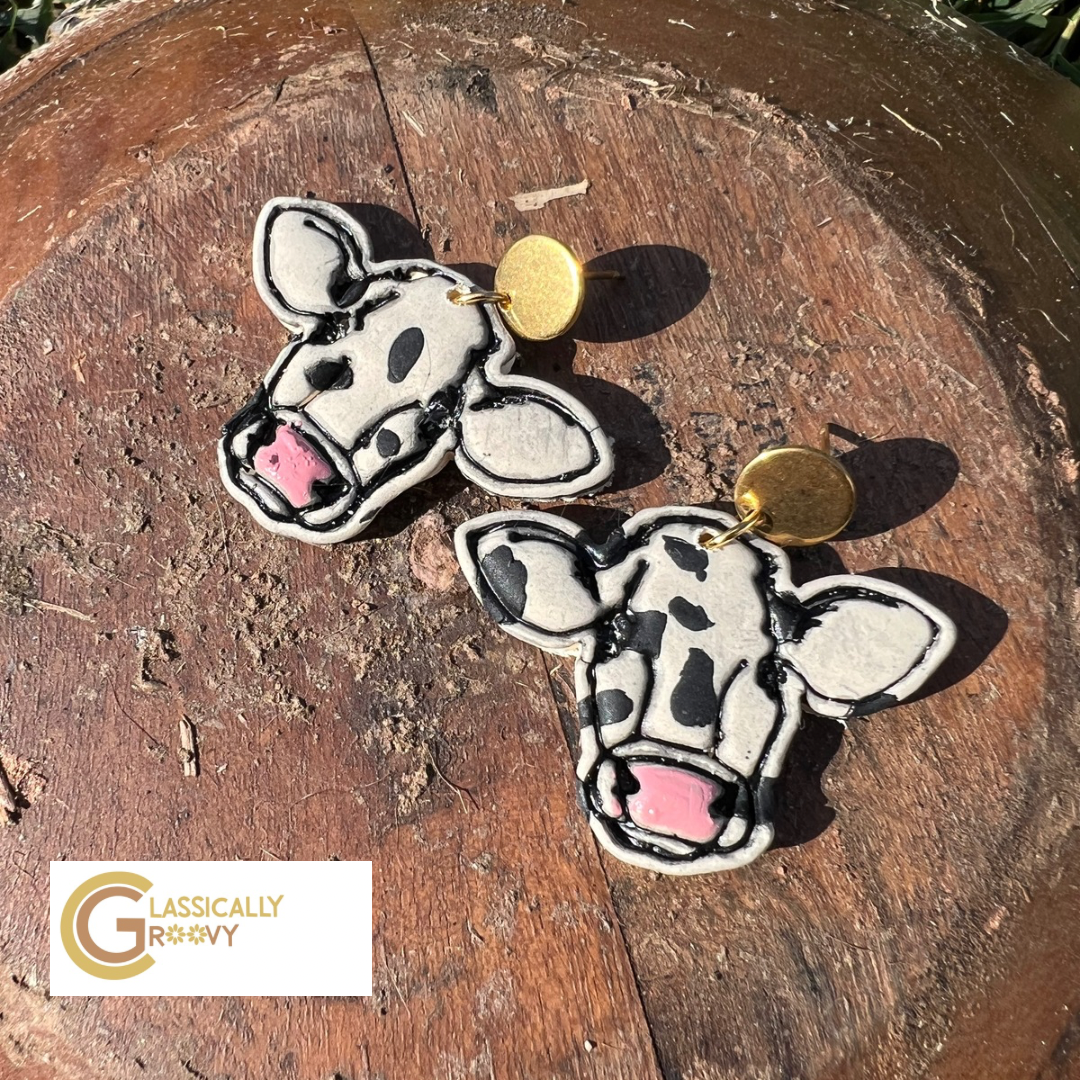 Beige Cow Earrings