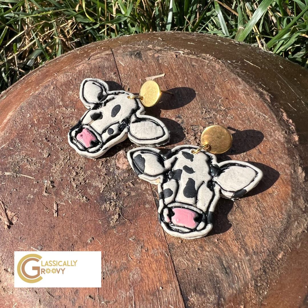 Beige Cow Earrings