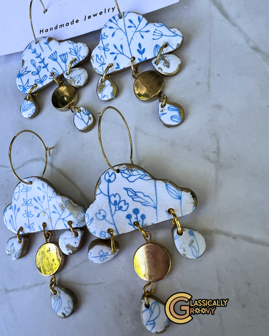 “Porcelain” Rain Cloud Hoop Earrings