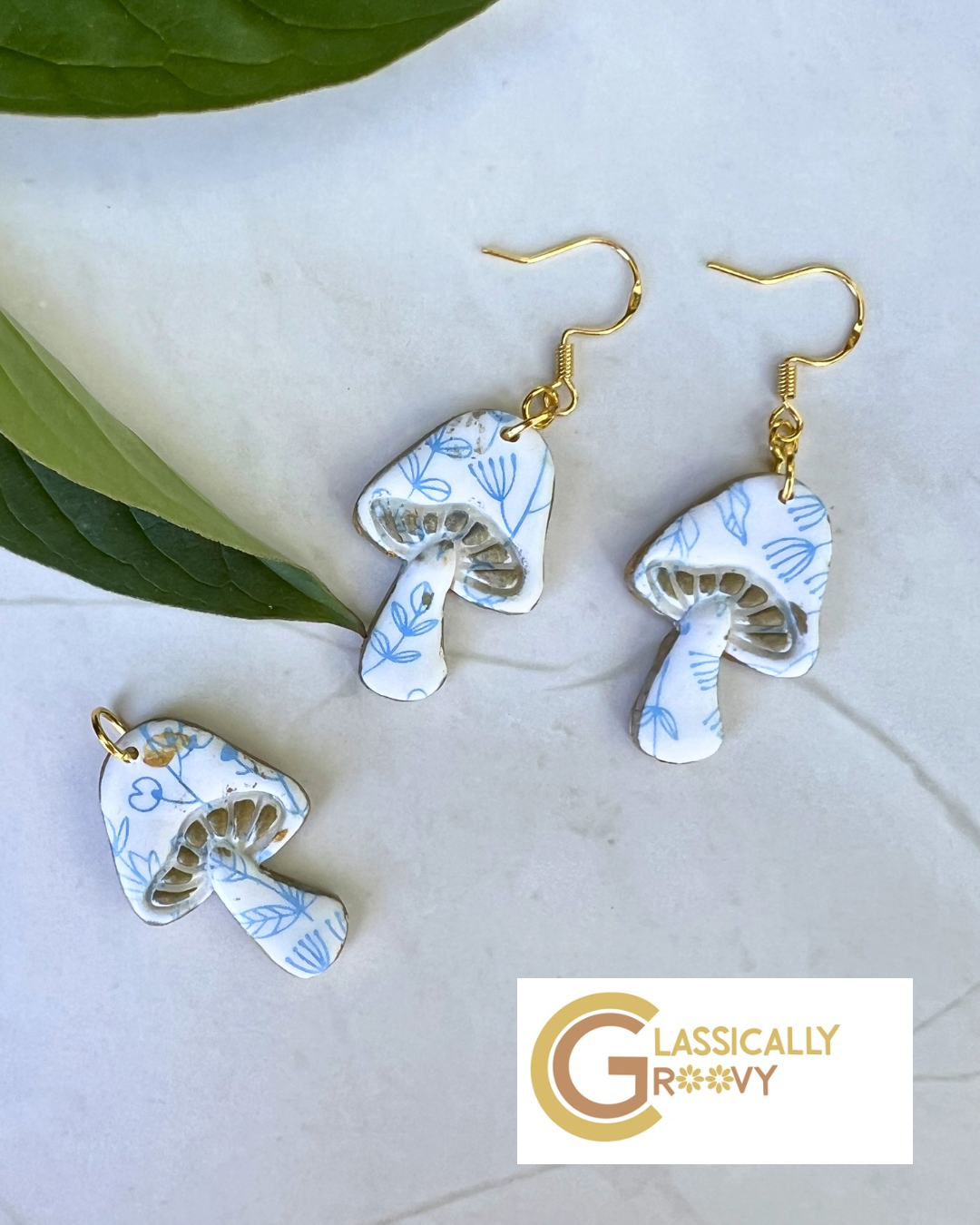 Porcelain mushroom earrings