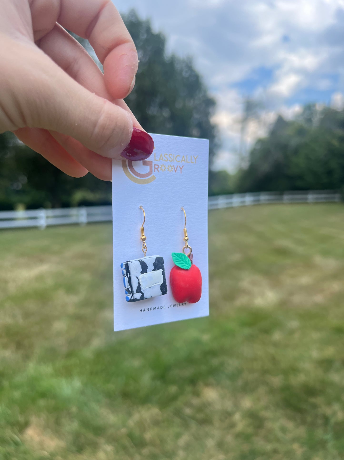 Apple & Composition Book Earrings